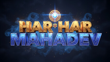 Mahadev devotional artwork showing bold text design with glowing divine aura spiritual light energy sacred atmosphere vibrant background highlighting cultural faith worship expression of powerful shiv