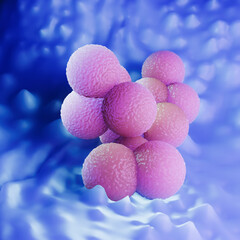 Blue Medical Background of MRSA Bacteria Cluster 3D Illustration