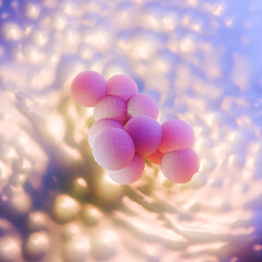 Purple Microscopic View of MRSA Staphylococcus Aureus Bacteria Cluster