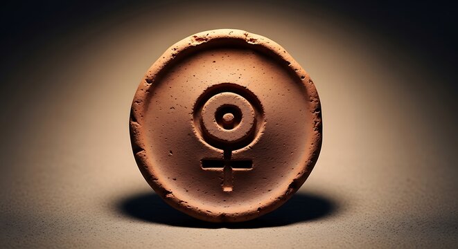 Ancient clay tablet depicting the female symbol representing femininity and women s empowerment