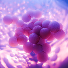 Inflamed MRSA Bacteria Infection on Red Tissue Background 3D Render
