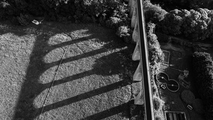 Aerial black and white view of Pontcysyllte Aqueduct