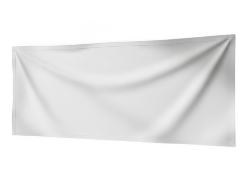 Blank white fabric banner hanging with subtle folds isolated on transparent background - Powered by Adobe