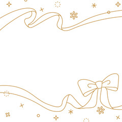リボンのデコレーションフレーム、背景、雪の装飾、線画、正方形サイズ