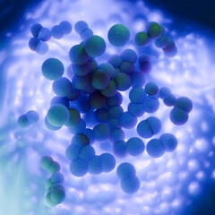 Frozen MRSA Bacteria Cluster Preserved in Ice Blue Background