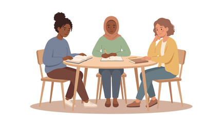 Fototapeta premium Diverse Women Collaborating Around a Table Education and Teamwork