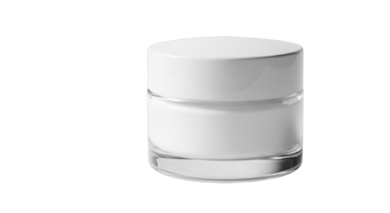 Close up of a round container with lid on a plain solid area on transparent background