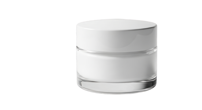 Close up of a round container with lid on a plain solid area on transparent background