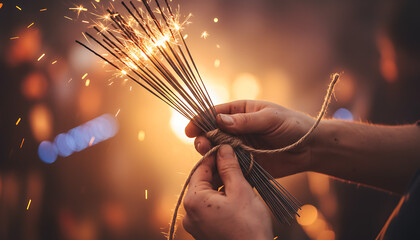 Hands holding sparklers bring joy during holidays, celebrations and special events