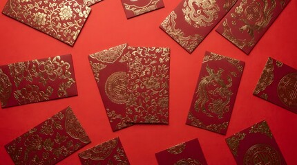 Red Envelopes Ang Pao Flat Lay Pattern