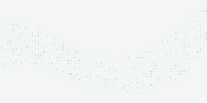 Digital data flow by blue binary code wave. Vector graphics