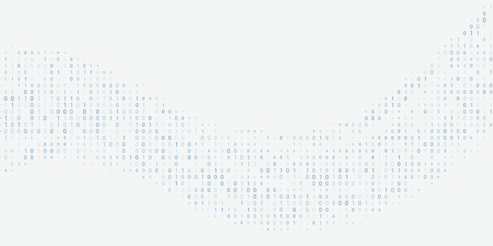 Digital data flow by blue binary code wave. Vector graphics