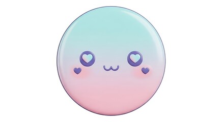 Fototapeta premium A cute cartoon egg with a gradient of pastel colors and kawaii style facial features against a white background