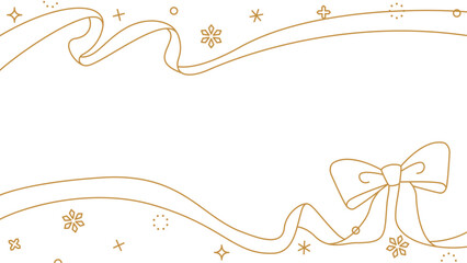 リボンのデコレーションフレーム、背景、雪の装飾、線画、16:9 サイズ