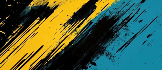 Abstract diagonal brush strokes in yellow, black, and teal.