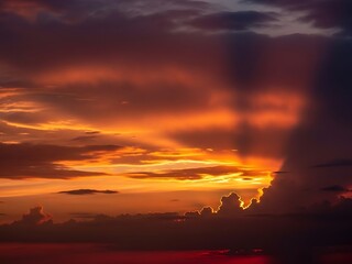 Obraz premium Dramatic Orange Sunset with Dark Clouds