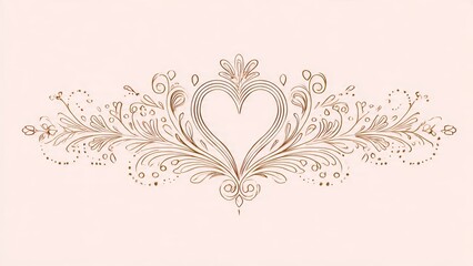Elegant Golden Heart Swirls and Flourishes on a Soft Pink Background - Romantic Design Element