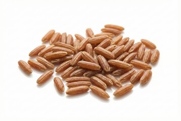 Pile of Raw Red Rice Grains Isolated on White Background | Uncooked Whole Grain Heap for Healthy Diet, Fiber, and Nutrition Concepts