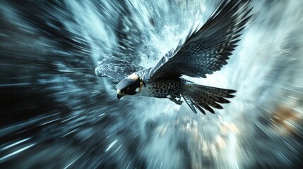 Peregrine falcon in high-speed flight, blurred motion effect.