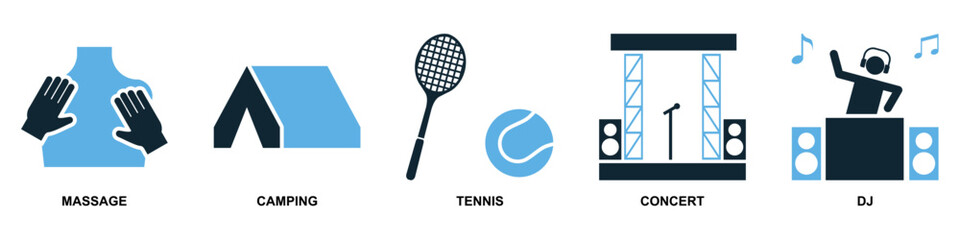 Set Entertainment Icon Vector Ideal for media interfaces, leisure apps, and arts promotion graphics. Symbolizes fun, culture, performance, and digital media.