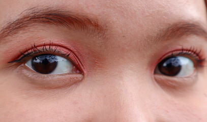 Obraz premium Beautiful Asian woman eyes with simple makeup. attractive pretty woman lady with good vision sight eyesight with long eyelashes natural makeup, ophthalmology