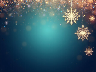 Sparkling Golden Snowflakes on a Festive Teal Background