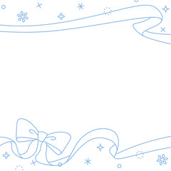 リボンのデコレーションフレーム、背景、雪の装飾、線画、正方形サイズ