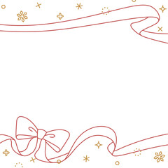 リボンのデコレーションフレーム、背景、雪の装飾、線画、正方形サイズ