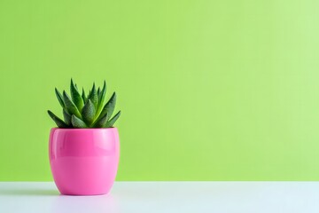 Vibrant Pink Pot with Aloe Vera Plant on White Table