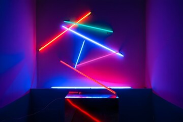 Abstract Neon Light Sculpture - Geometric Art Installation