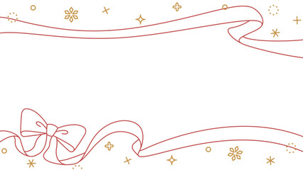 リボンのデコレーションフレーム、背景、雪の装飾、線画、16:9 サイズ