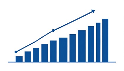 An illustration depicting a bar graph with ascending blue columns accompanied by a rising blue diagonal line showing trends