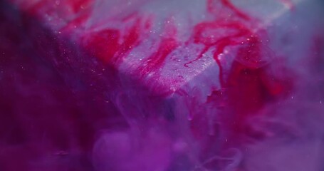 Paint leak. Blur sparkling flow. Colorful acrylic blob swirl mix on art cube. Sequin particles pink purple red fluid abstract background. - Powered by Adobe