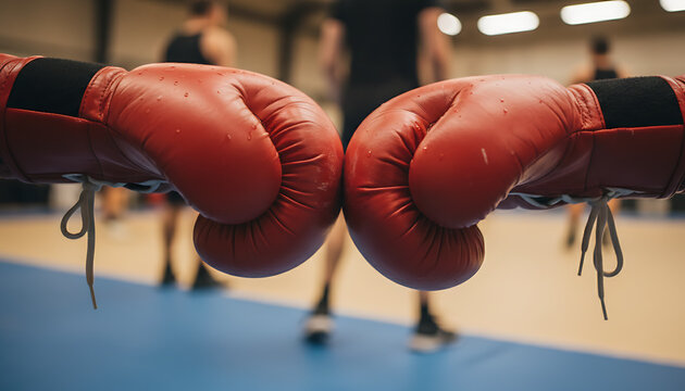 Red boxing gloves ready for action and intense training in the boxing gym
