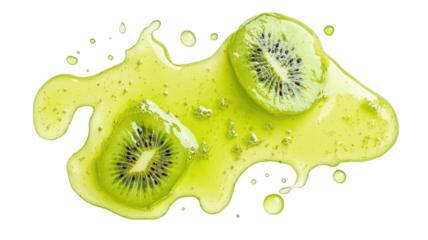 Fresh puddle of kiwi juice featuring vibrant green liquid splash with glossy fruity texture and natural tropical refreshment detail isolated on white background