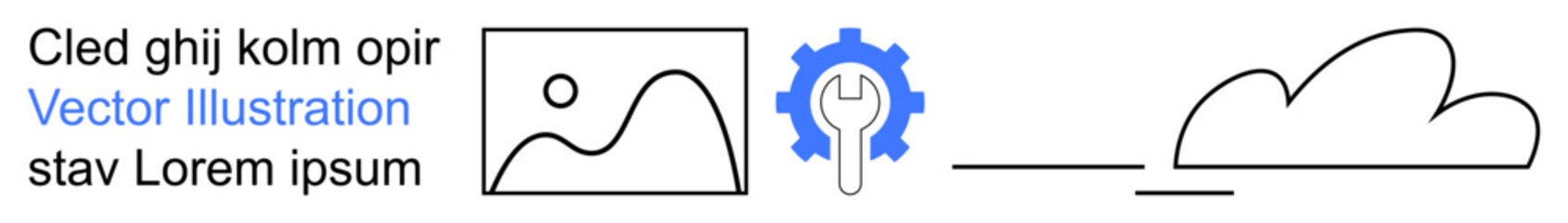 Cloud computing, technology tools, data processing, online services, digital transformation, workflow optimization. Image of gear, cloud graphic and visual data placeholder. Cloud computing