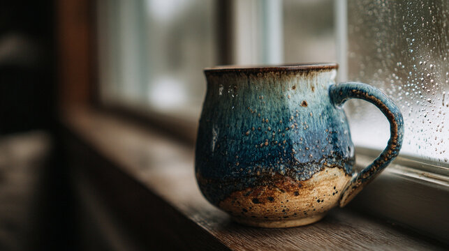 Simple mug placed on a windowsill with soft natural light, symbolizing cozy moments, quiet reflection, morning routines, warmth, comfort, and the peaceful charm of everyday life. - Powered by Adobe