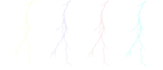 Set of Lightning Bolt Illustration in Different Colors on Transparent Backdrop