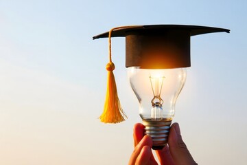 Graduation Cap on Lightbulb - Education and Innovation Concept