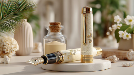 Luxury fountain pen mock up on pastel background ai generated