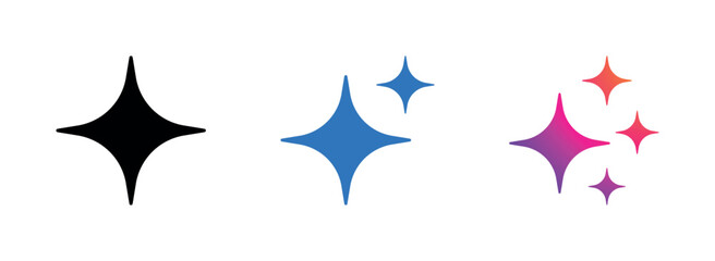 Sparkles icon set in black, blue and gradient pink orange colors, flat clean vector symbols on transparent background, decorative magic stars for digital design and user interface graphics © ☆ simple vectors ☆