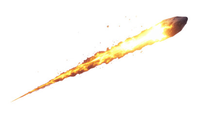 Obraz premium A fiery meteor streaks through space, leaving a trail of flames and energy in its wake.