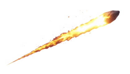 A fiery meteor streaks through space, leaving a trail of flames and energy in its wake.