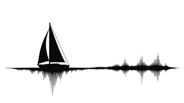 Silhouette of a sailboat gliding over a sound wave on the water