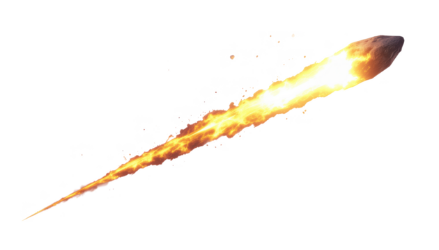 A fiery meteor streaks through space, leaving a trail of flames and energy in its wake.