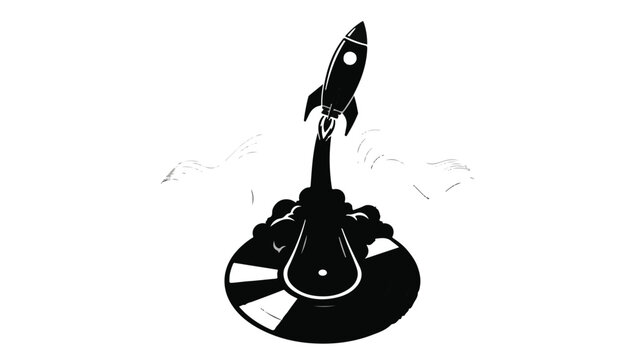 Retro rocket blasting off from a vintage vinyl record, symbolizing music and space exploration.
