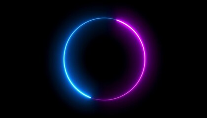 A vibrant, neon circle illuminated against a pitch-black background. The ring shifts from cyan to magenta, creating an ethereal glow