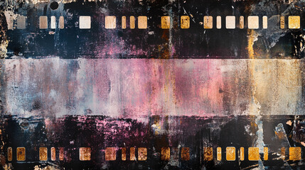 Old film texture with scratches, noise, and glitch shapes, evoking nostalgia, vintage cinema, retro aesthetics, and the imperfect beauty of analog media with realistic worn effects.