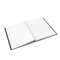 clean open bound sketchbook with blank white pages