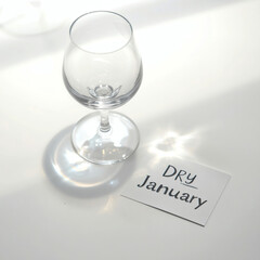 Dry January Concept Empty Wine Glass in Minimalist Setting for Sobriety, Health Goals, and New Year Resolution Success